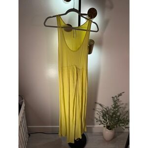 Anthropologie tank dress lemon yellow maxi bright breathable med asymmetrical